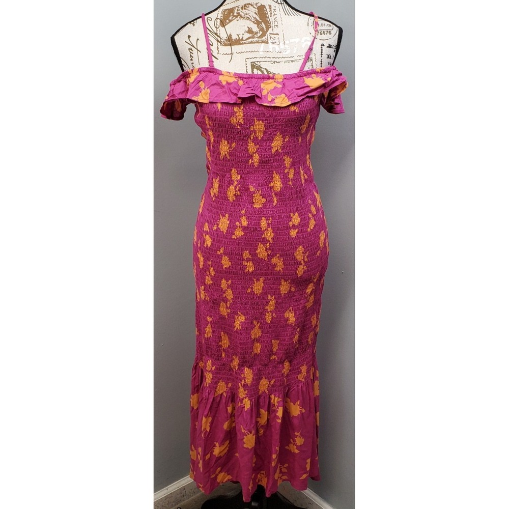 Anthropologie Smocked Off-The-Shoulder Dress Womens XS Multi Floral Party Wear